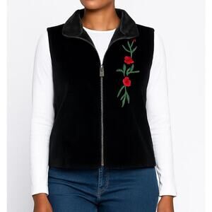 Skea Paris Vail vest velour velvet embroidered flowers black Vintage Unique SZ M